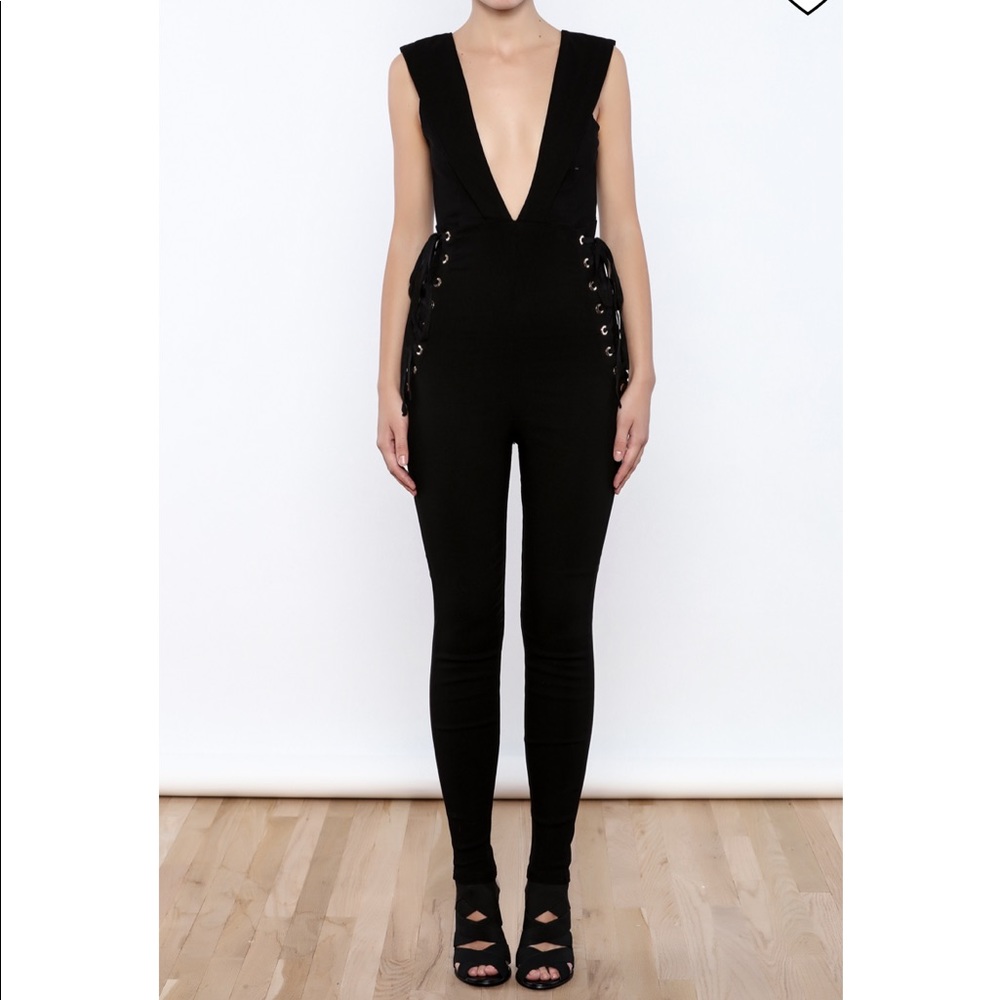 Oh Polly Lace Up Jumpsuit Hot & Delicious